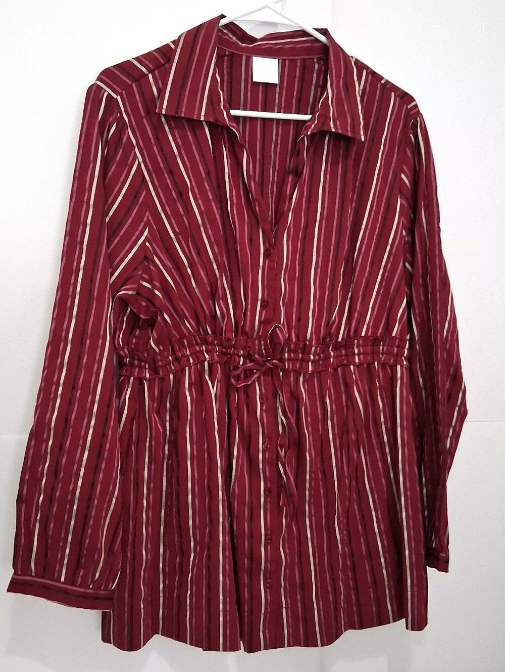 Motherhood Burgundy and Cream Striped Drawstring Tunic Size 2X Fit Smaller